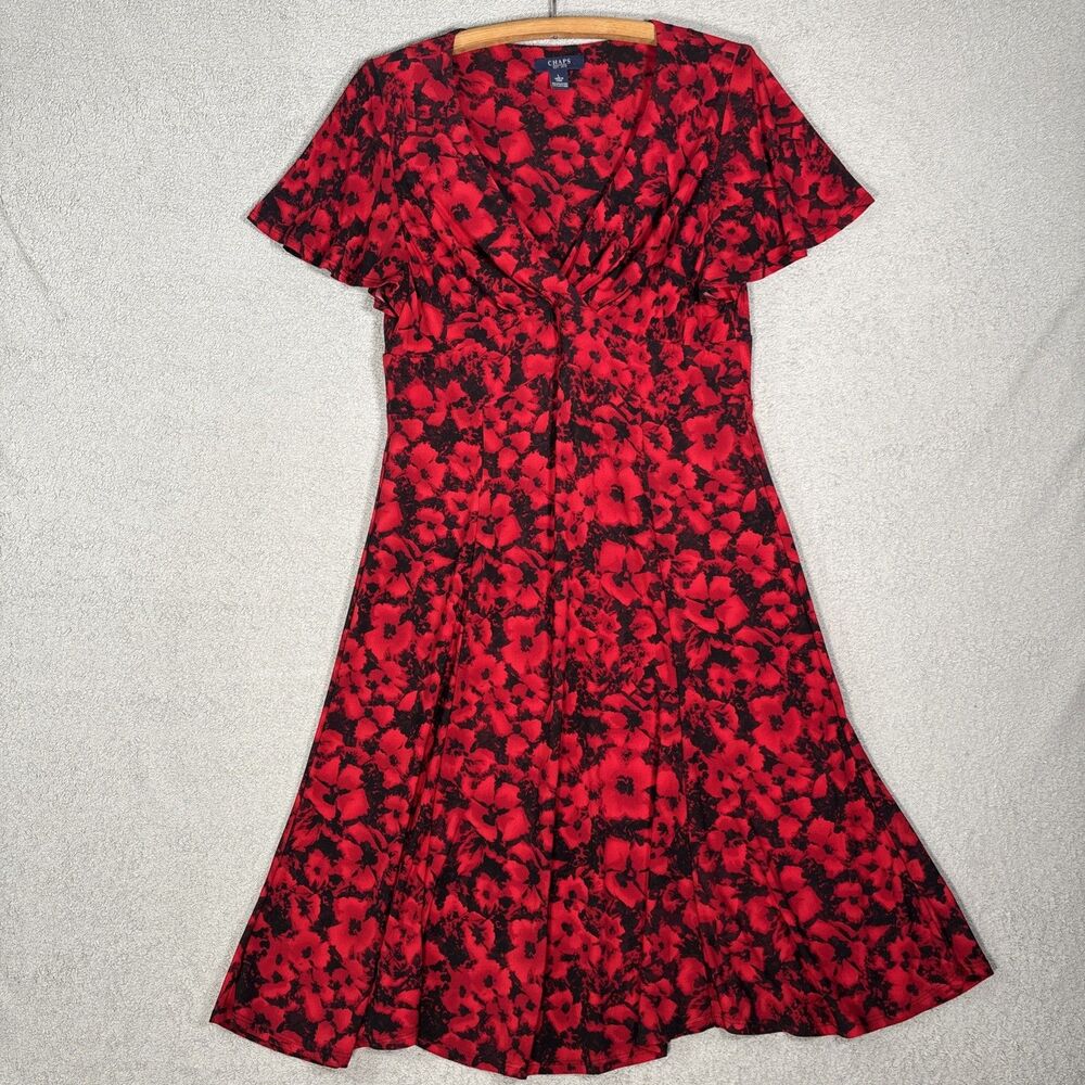 Chaps Women Size L Baby Doll‎ Dress Knee Length Dark Florals Whimsigoth Vamp Y2K